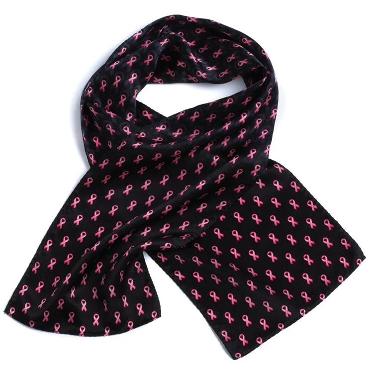 Pink Ribbon On Black Silk Wet Dye Scarf 1