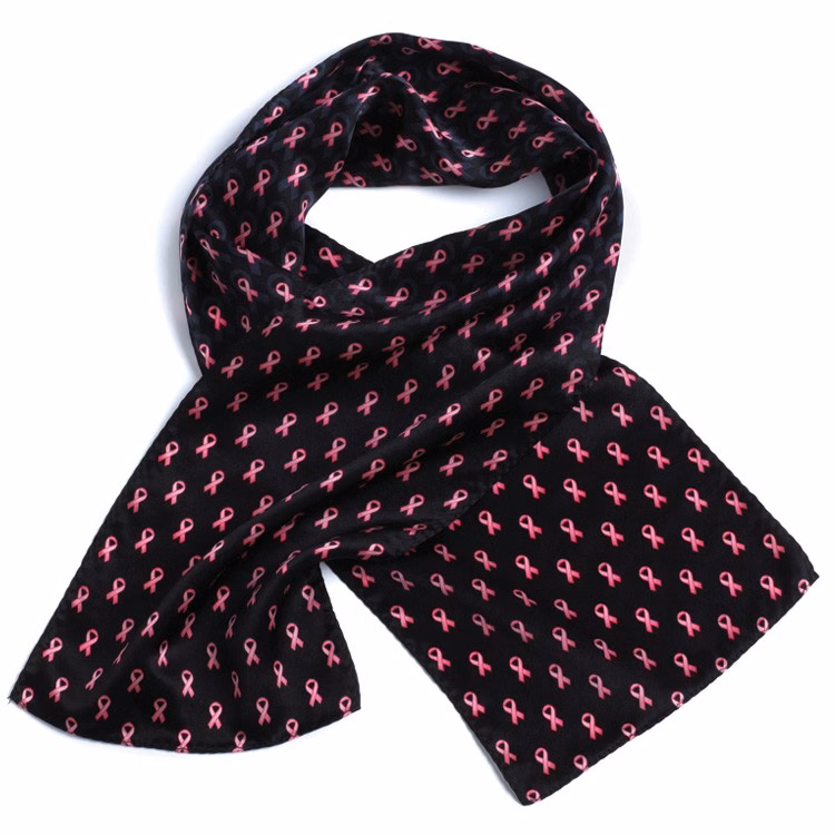 Pink Ribbon On Black Silk Wet Dye Scarf