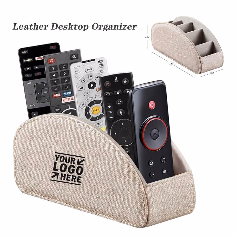 Arc Shape Remote Caddy Desktop Organizer PU Leather Remote Control Holder with 5 Suitable Spaces