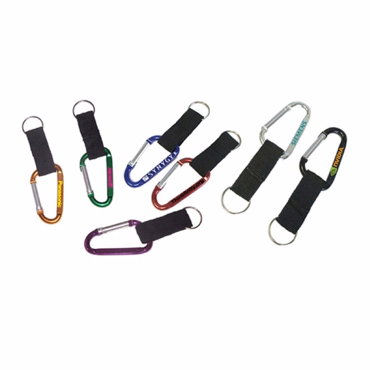 Carabiner with strap and split key ring.
