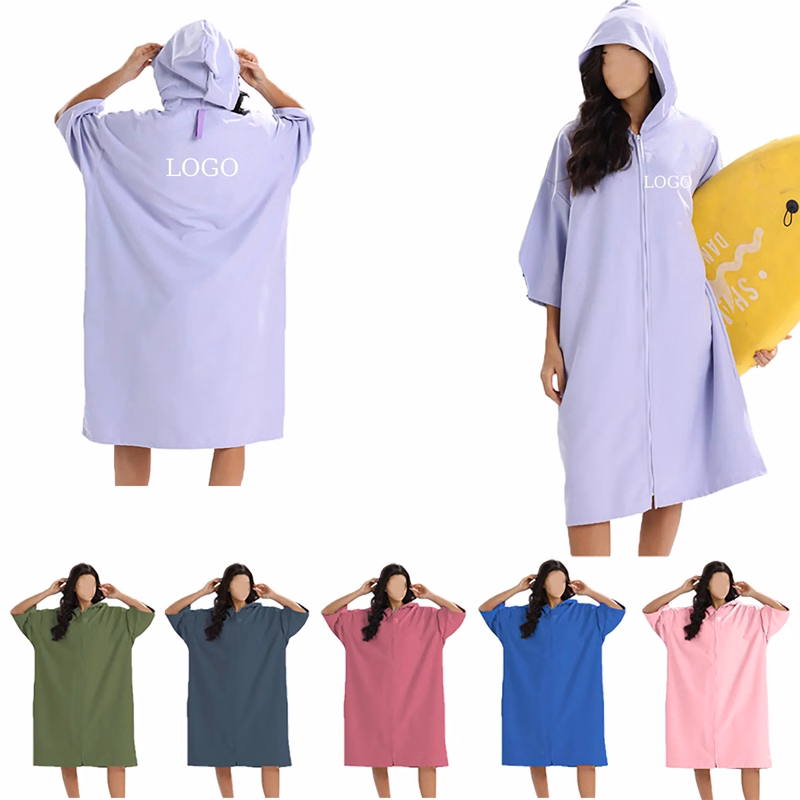 Zip-Up Hooded Quick-Dry Bath Towel Robe