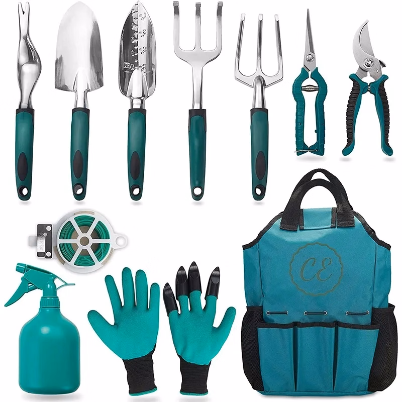 11 Piece Aluminum Alloy Hand Tool Starter Kit with Garden Ba