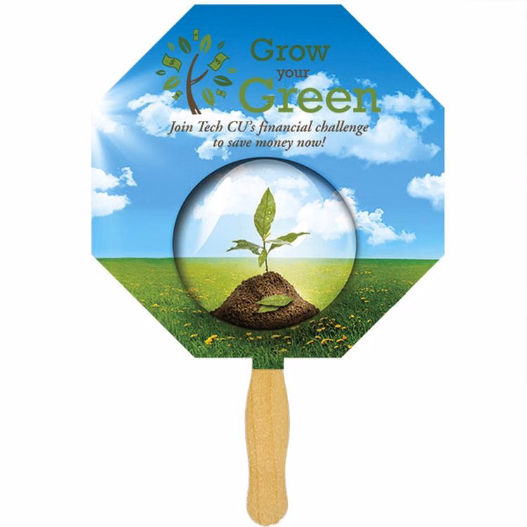 Octagon Glued Hand Fan (1 Side/ Four Color Process Imprint)