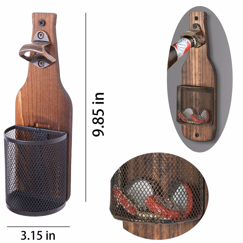 Vintage Wooden Wall-Mount Bottle Opener