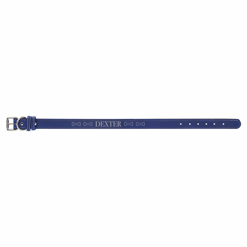 27" x 1 1/4" Blue/Silver Leatherette Dog Collar