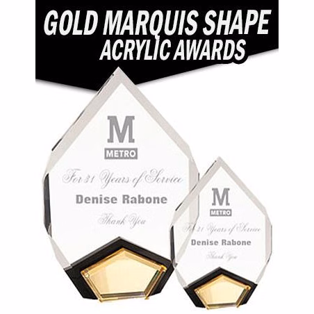 Acrylic Marquis: 1" thick 6x8", w/gold insert stan