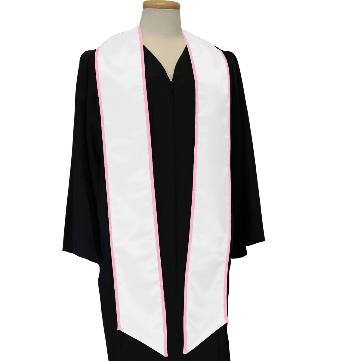 White 84" Graduation Stole with Pink Binding 1