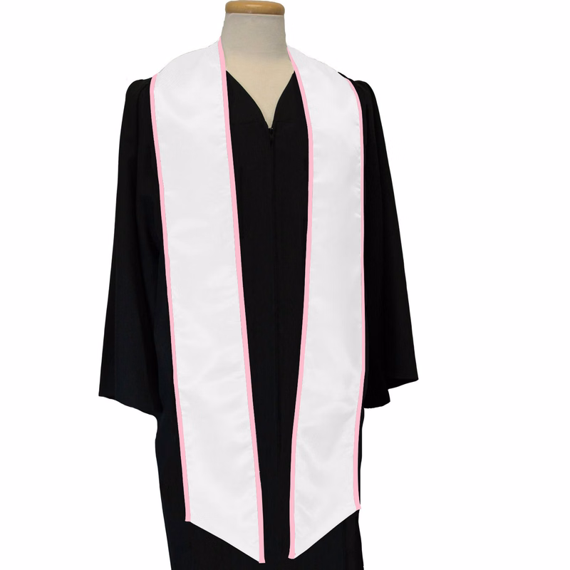 White 84" Graduation Stole with Pink Binding