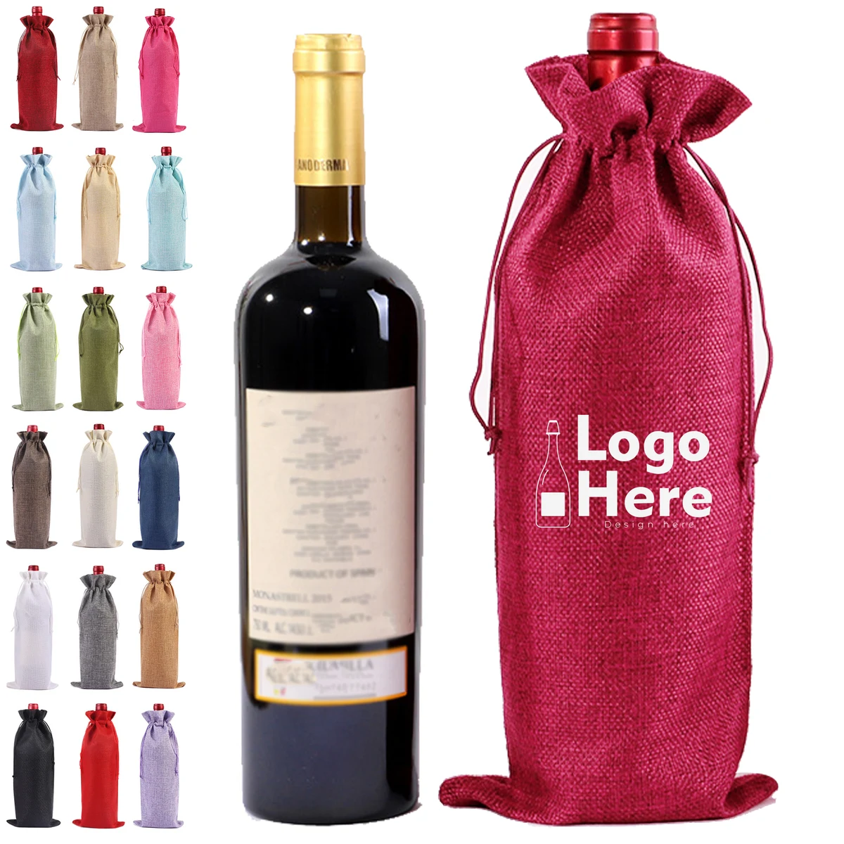Colorful Burlap-Style Wine Tote 1