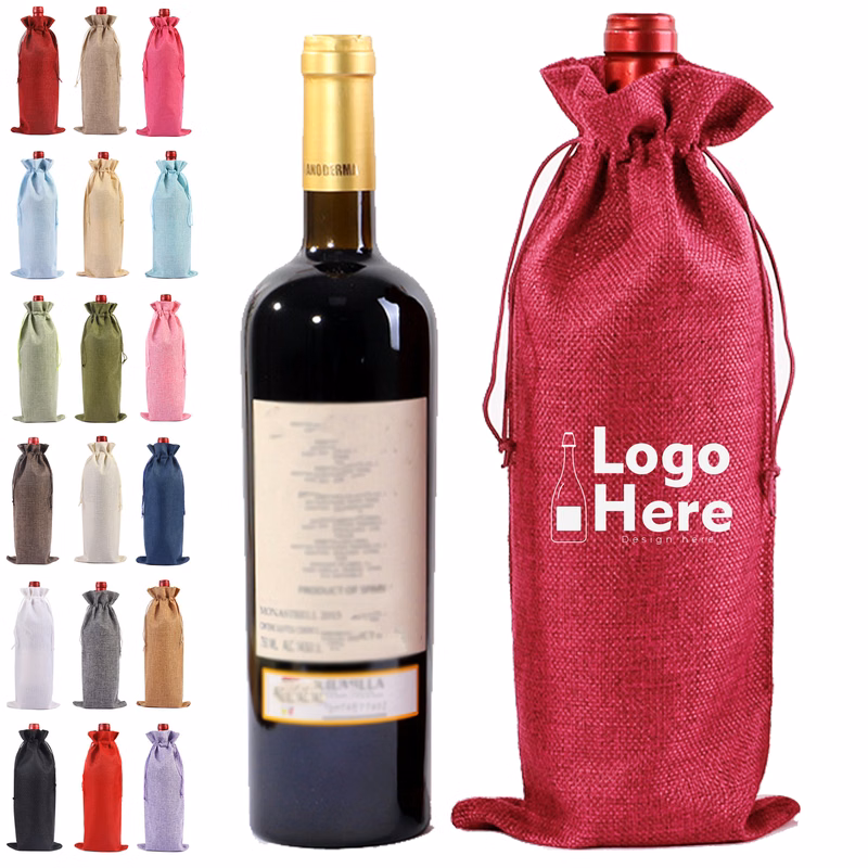 Colorful Burlap-Style Wine Tote