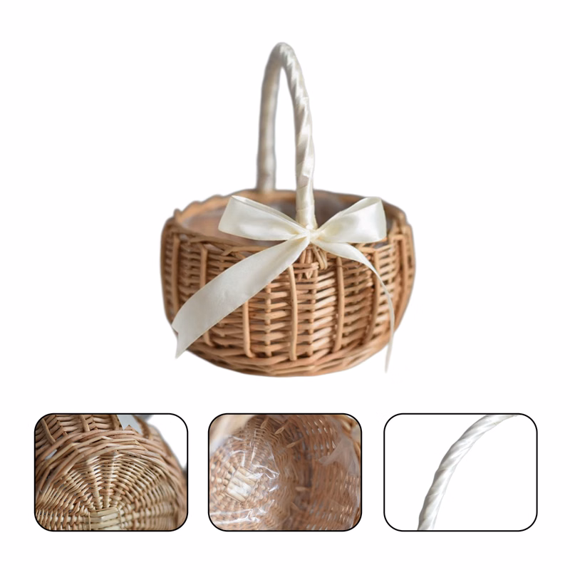 Woven Wicker Basket with Ribbon Bow