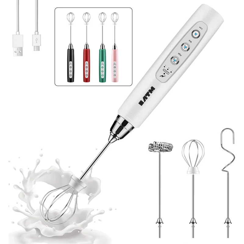 Milk Frother Handheld with 3 Heads 1