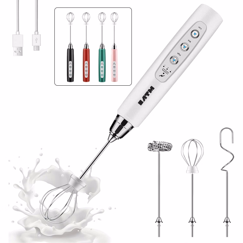 Milk Frother Handheld with 3 Heads