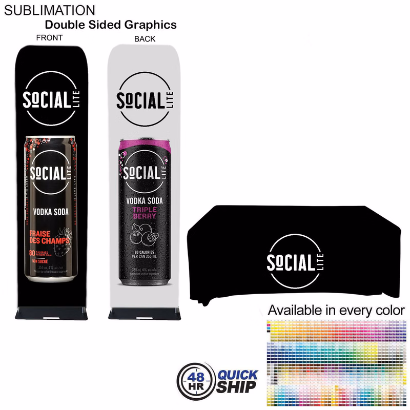 48Hr Quick Ship - Event package, 2'W Fabric banner and Premium 6' tablecloth open back