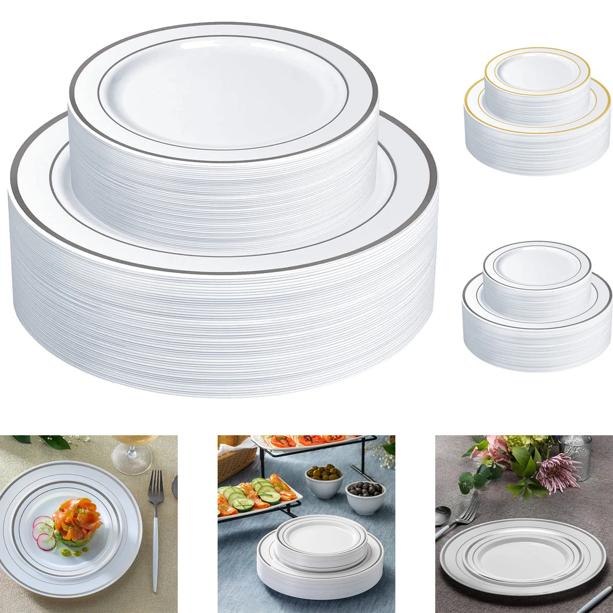 Combo Silver Trim Plastic Plates 1