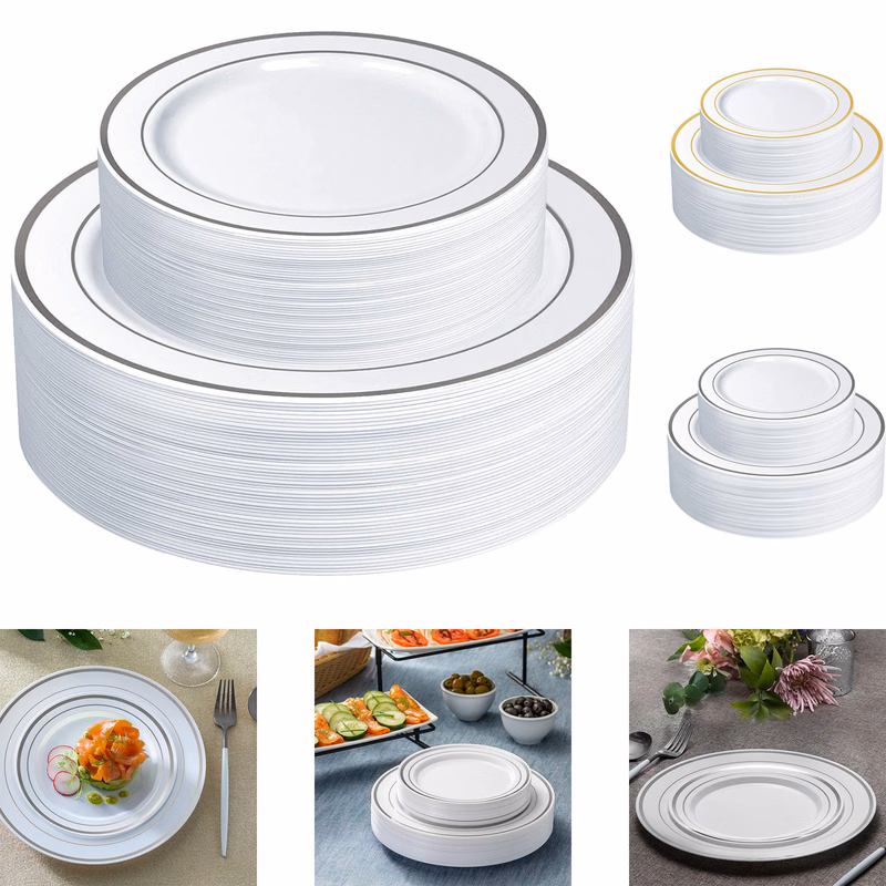 Combo Silver Trim Plastic Plates