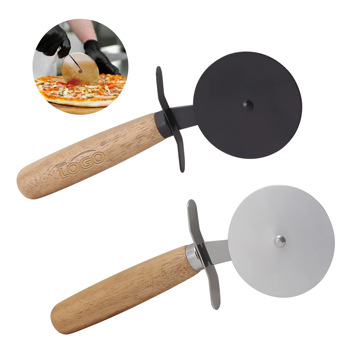 Stainless Steel Pizza Divider with Acacia Wood Handle 1