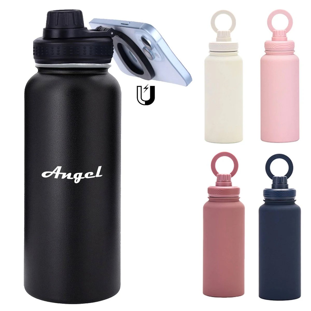 32oz Stainless Steel Sports Bottle w/ Magnetic Phone Stand, custom water bottle with logo imprint 1