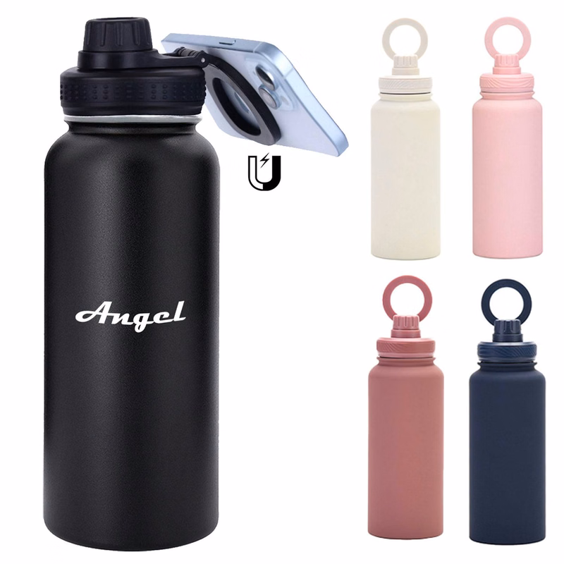 32oz Stainless Steel Sports Bottle w/ Magnetic Phone Stand
