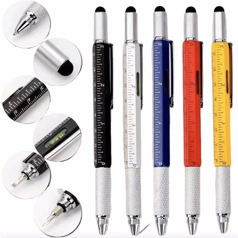 6 in 1 Multitool Pen with Ruler Level Gauge Screwdriver