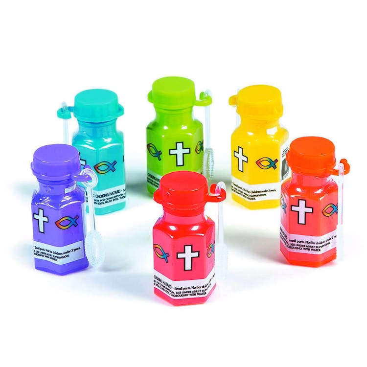 Mini Hexagon Religious Bubble Bottles - Assorted Colors