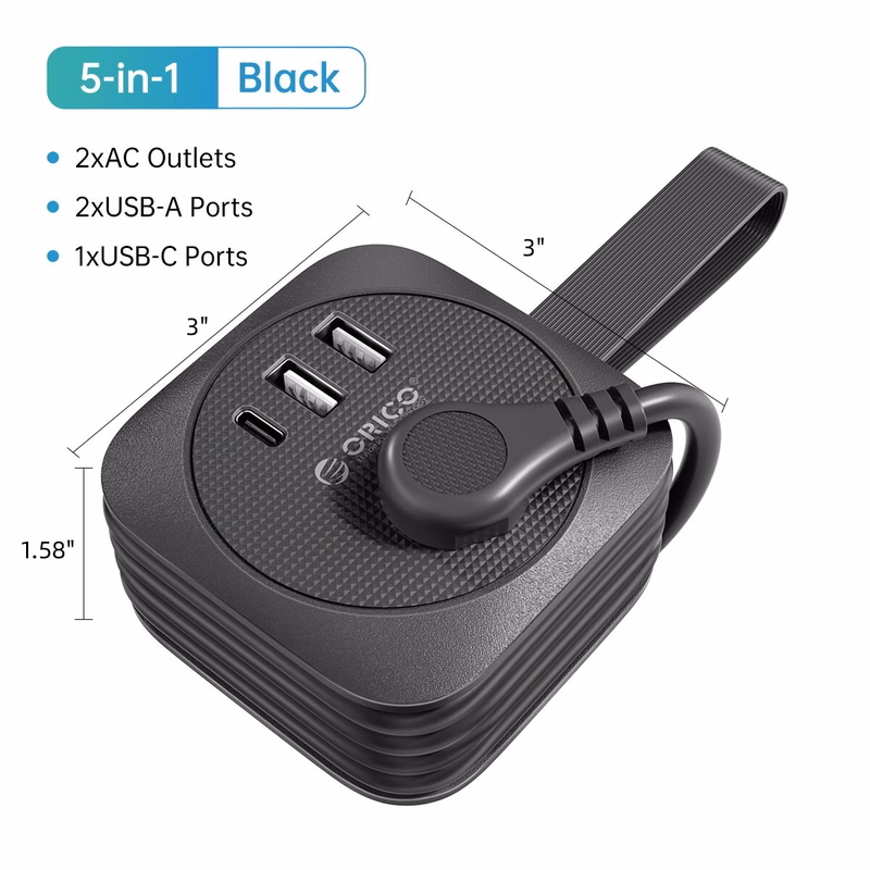 USB Portable and Stowable Travel Power Strip
