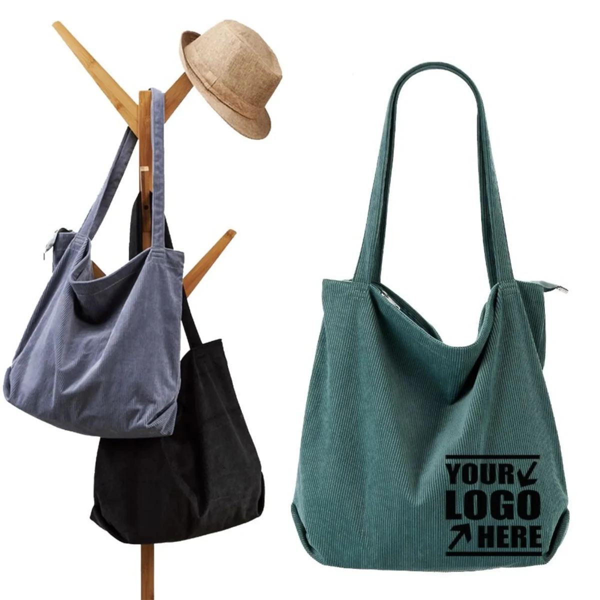 Big Capacity Tote Bag with Zipper for Women, custom tote bag with logo imprint 1
