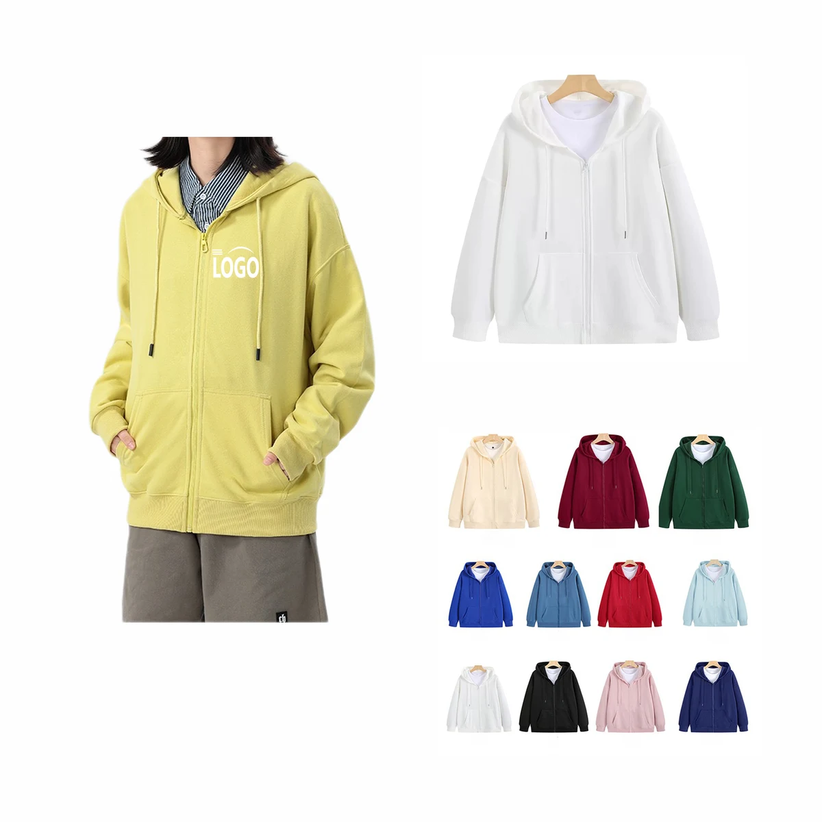 Custom Zip Up Hoodies MOQ 10pcs, custom hoodie or sweatshirt with logo imprint 1