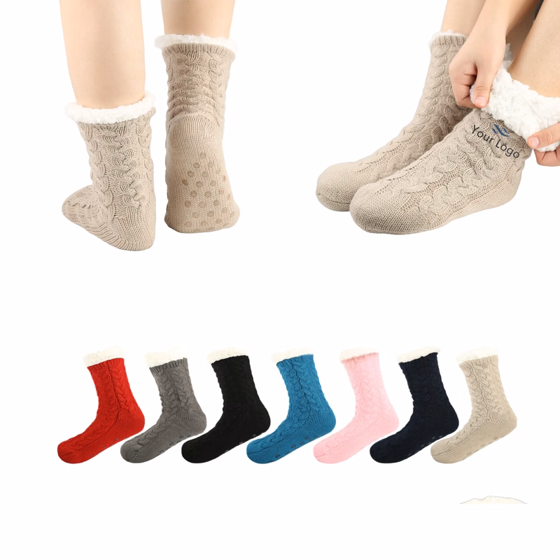 MOQ 50 Pairs Cozy Cable Knit Slipper Socks