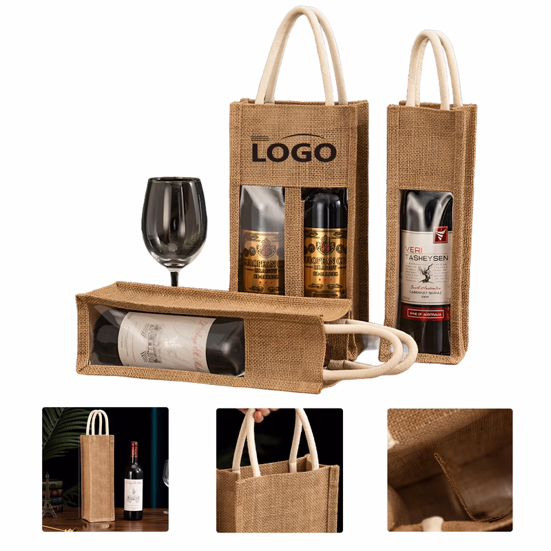 MOQ 50 Custom Wine Gift Bag Linen Bottle Holder Packaging