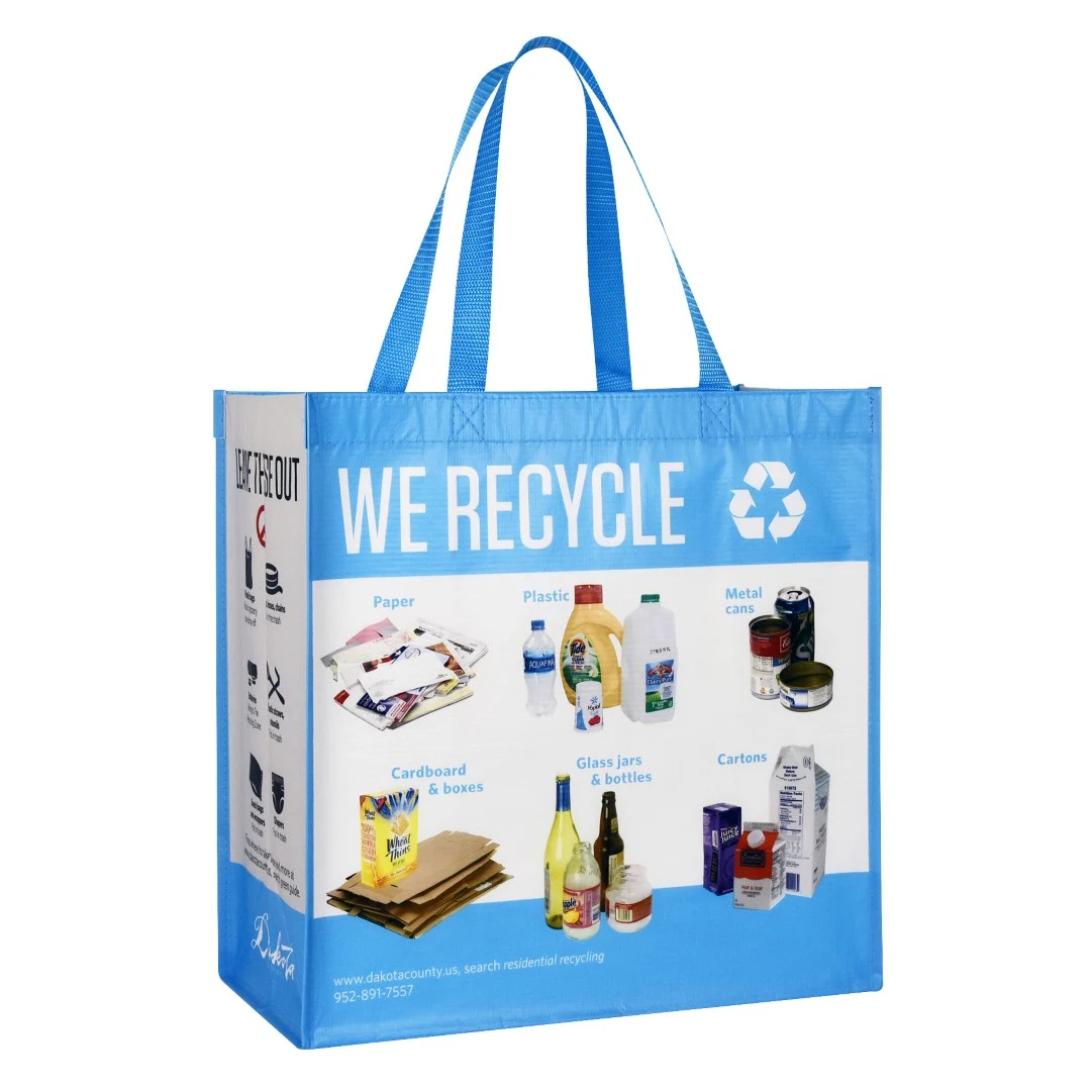 Full-Color Printed 150g Laminated RPET (recycled from plastic bottles) Recycling Bag15"x15"x8" 1