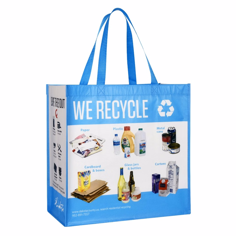Full-Color Printed 150g Laminated RPET (recycled from plastic bottles) Recycling Bag15"x15"x8"