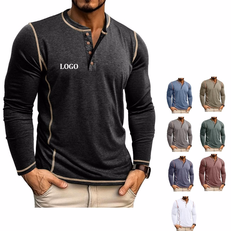 Neck Henley Men Shirts Long Sleeve Shirts