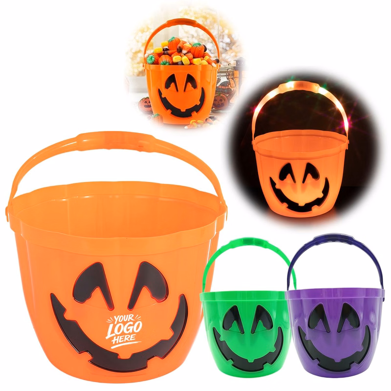 MOQ 30 PCS Light Up Pumpkin Candy Bucket With Flashing Handl