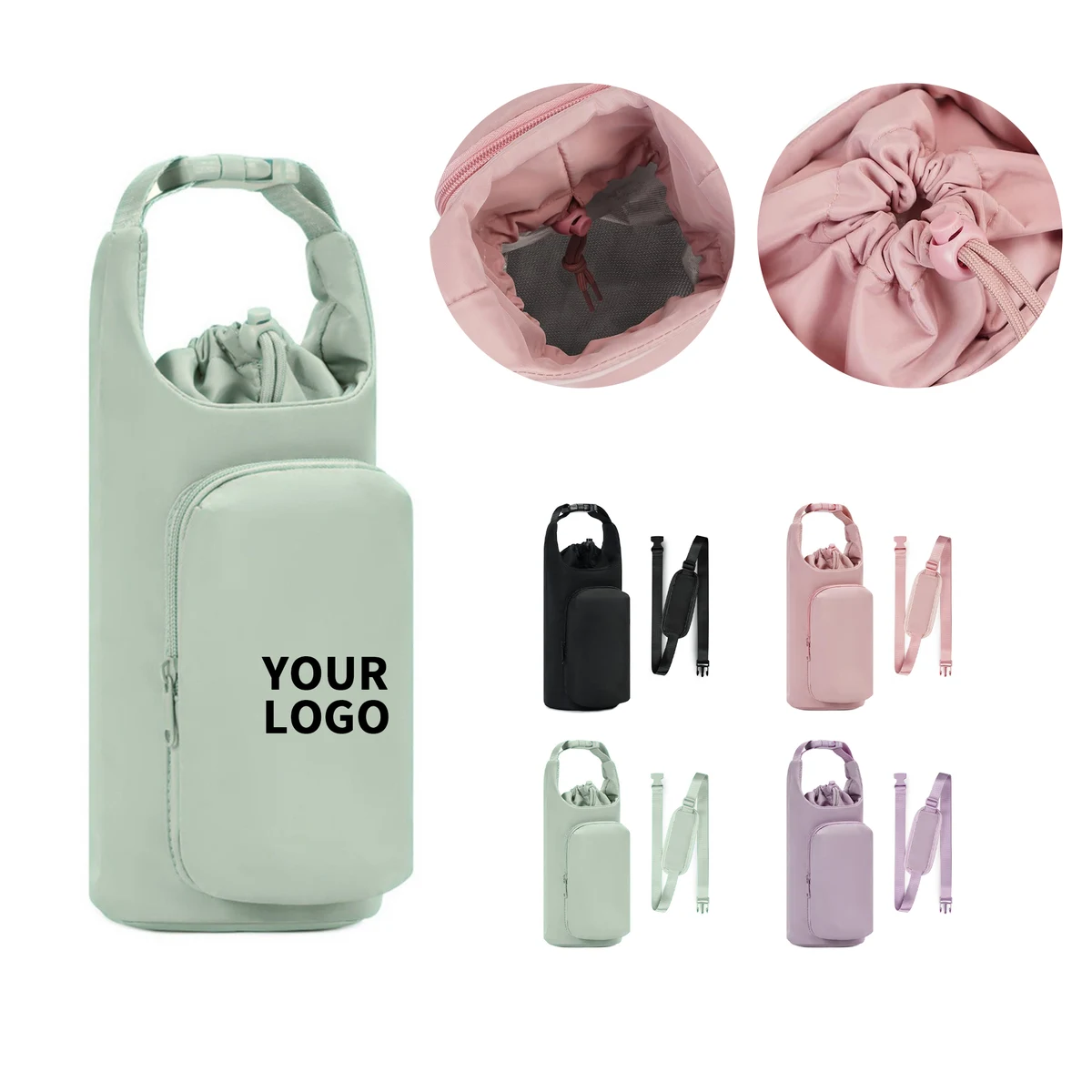 Insulated Bottle Carrier With Zipper Phone Pocket And Key Leash 1