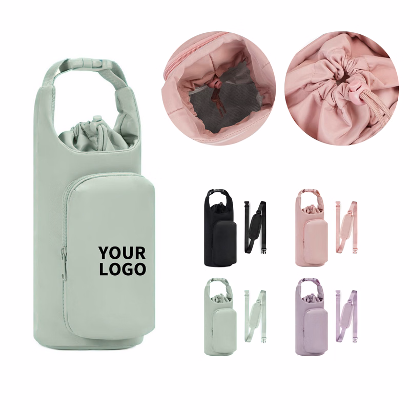 Insulated Bottle Carrier With Zipper Phone Pocket And Key Leash