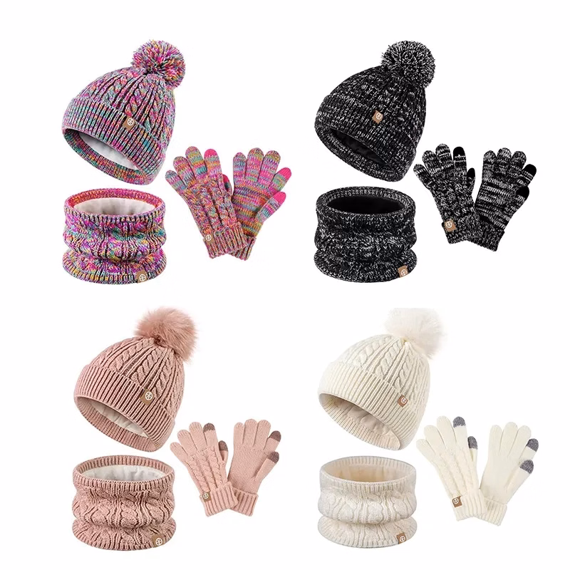 Children Hairball hat, scarf and gloves three-piece set