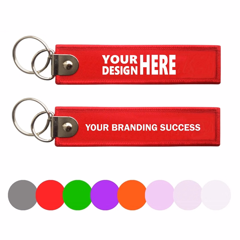 MOQ500 Embroidery Woven Strip Keychain