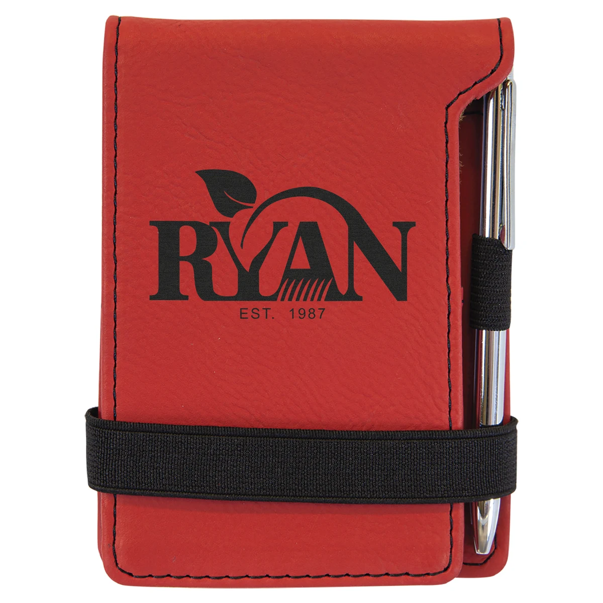 Red Leatherette Mini Notepad with Pen 1