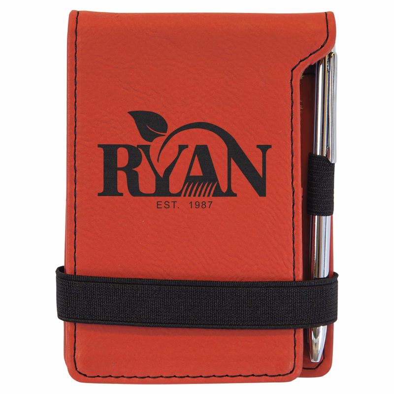 Red Leatherette Mini Notepad with Pen