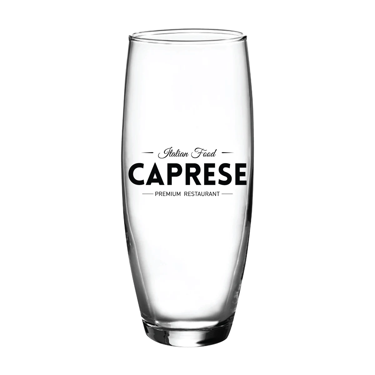 9 oz. Perfection Stemless Flute, custom glassware with logo imprint 1