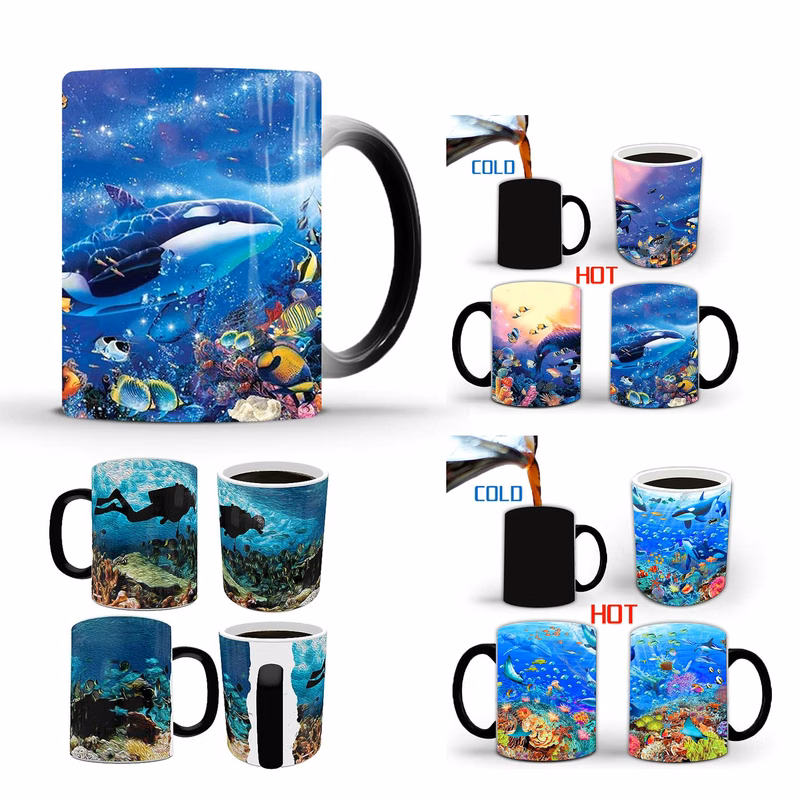 11 oz Color Changing Heat Sensitive Ocean Coral Reef Image Revealed Ceramic Mug