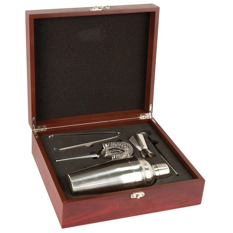 Rosewood Finish Martini Set (engraved) 1