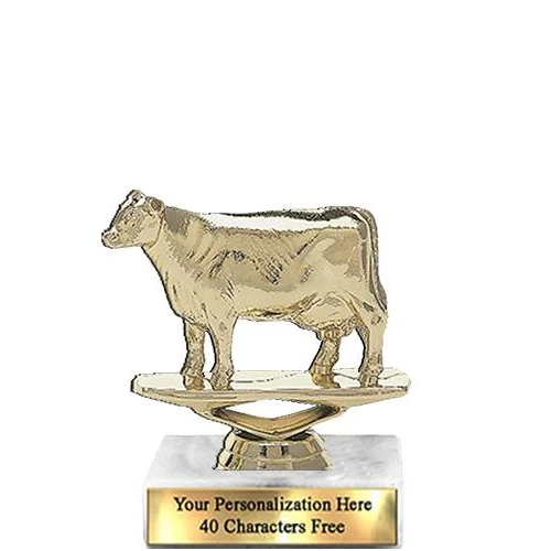 Trophy: 7", 2x3 white marble base, Dairy Cow Gold 1