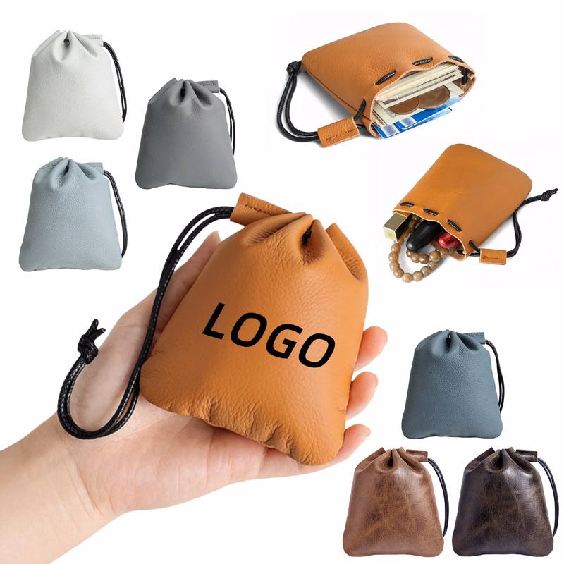 Genuine Leather Coin Purse Drawstring Storage Bag
