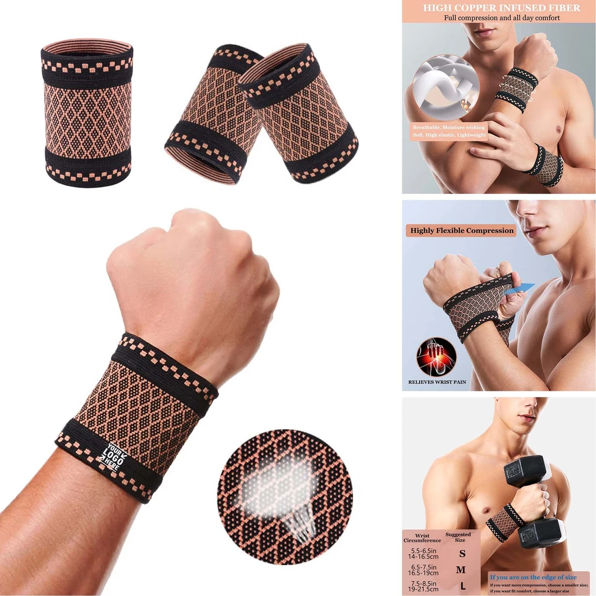2 Pcs Copper Wrist Compression Brace 1