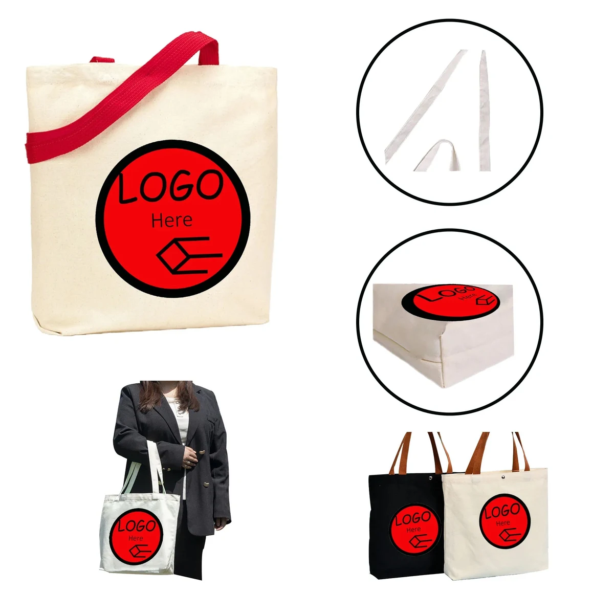 Full Color Sublimation Canvas Tote Bag With Colored Strap, custom tote bag with logo imprint 1