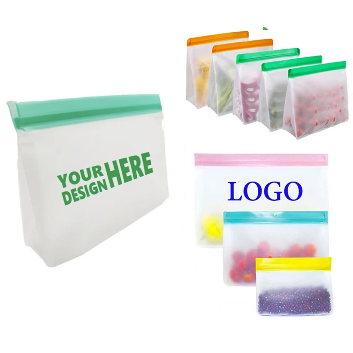 Reusable PEVA Food Stand Storage Pouch w/Slip Zip 1