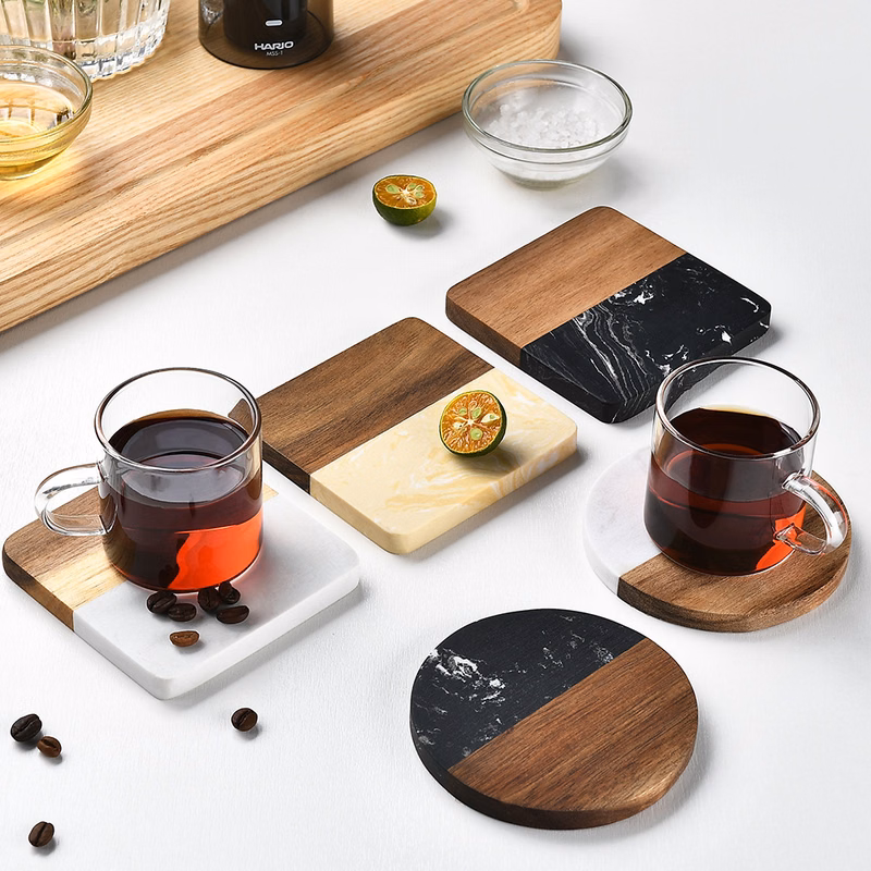 Square and Round Wood Marble Coasters