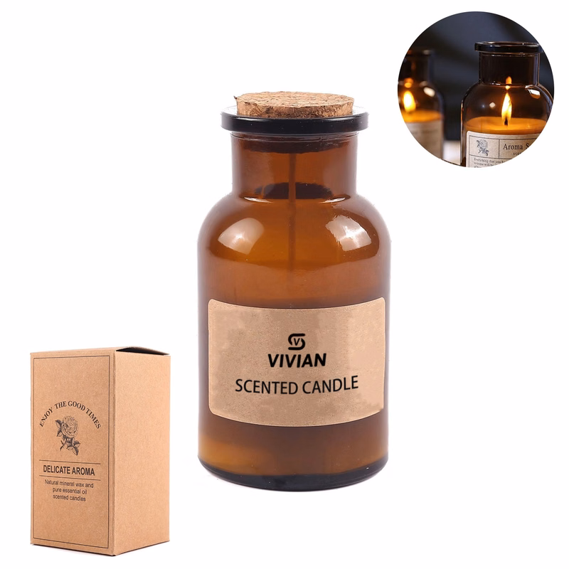 3.5 Oz. Wax Scented Candles In Glass Bottle W/ Wood Plug